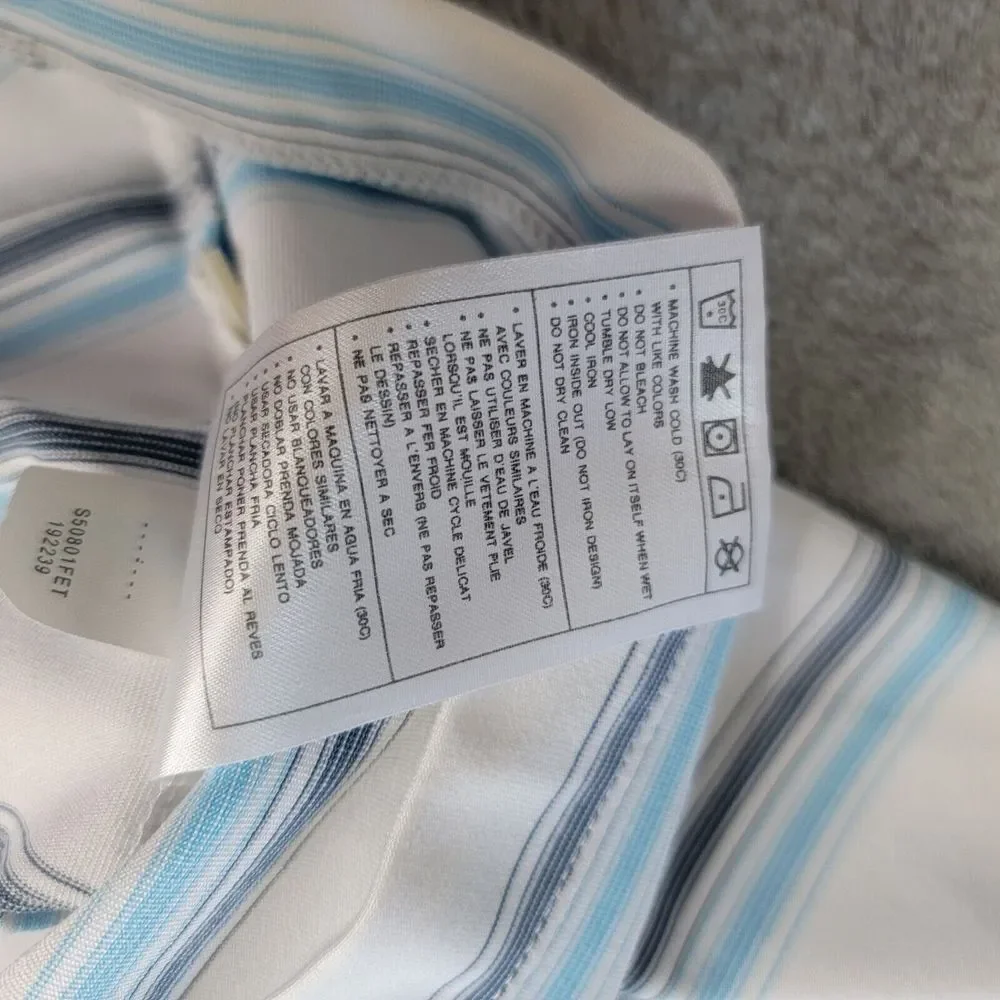 Nike Golf Dri Fit UV Polo Short Sleeve White Blue Stripe Large Shirt Casual Golf